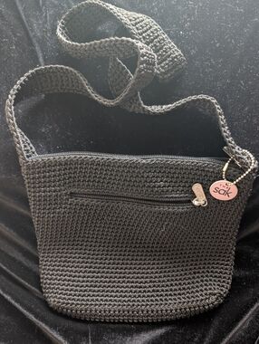The Sak Black Crochet Crossbody with Front Zip Pocket